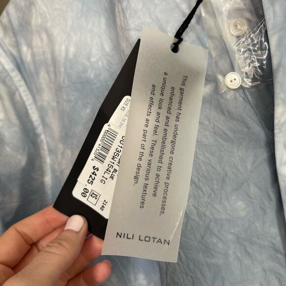 NWT NILI LOTAN Ambrose Tunic Top Blue White Size XS Crinkled Light Blue Tie‎ Dye - Picture 9 of 16